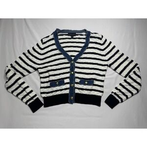 Laundry Shelli Segal Pointelle Denim Trim Stripe Sweater Women's Size Large‎
